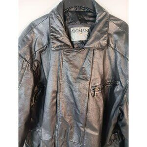 Domani Uomo Mens Black Leather Jacket Size M Quilted Lining Mid-Length